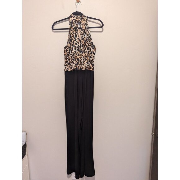 Leopard Print Halter Neck Julia Jordan Jumpsuit With Wide Leg Pants Size 10 - Picture 1 of 5